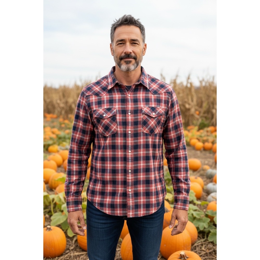 Lucky Brand Mens Large Irish Linen Baird McNutt Western Plaid Snap Shirt